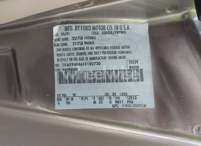 Photo 9 of 2001 Ford Mustang (VIN 1FAFP40461F182730)