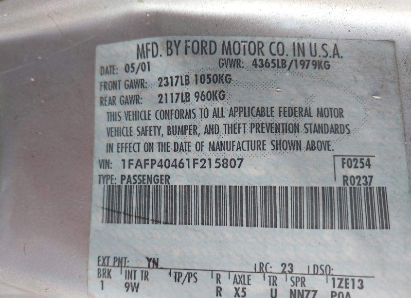 Photo 9 of 2001 Ford Mustang N/A (VIN 1FAFP40461F215807)