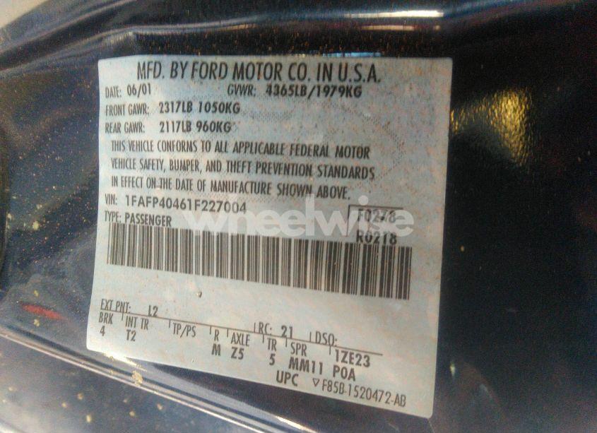 Photo 9 of 2001 Ford Mustang (VIN 1FAFP40461F227004)