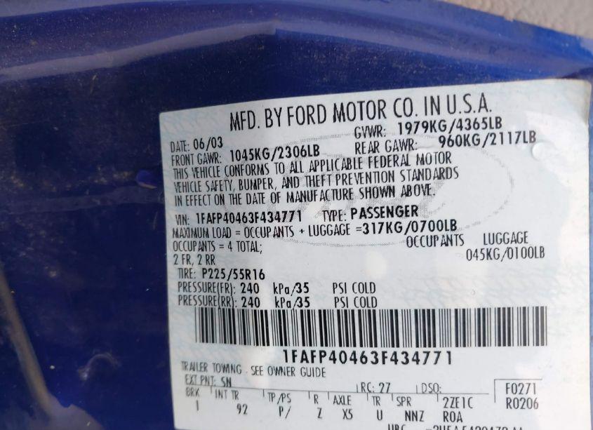 Photo 9 of 2003 Ford Mustang (VIN 1FAFP40463F434771)