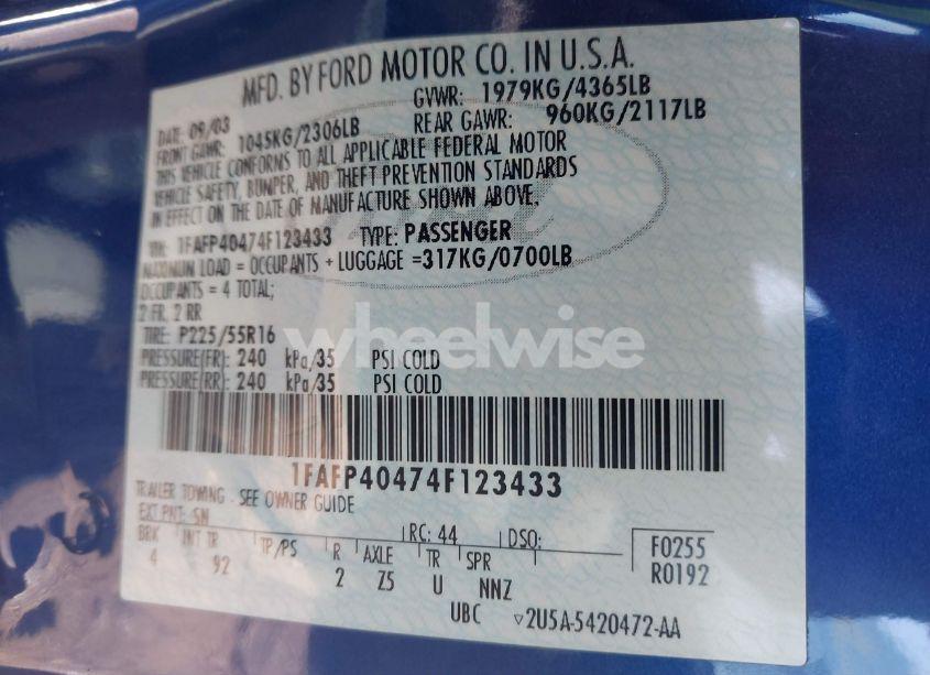 Photo 9 of 2004 Ford Mustang (VIN 1FAFP40474F123433)