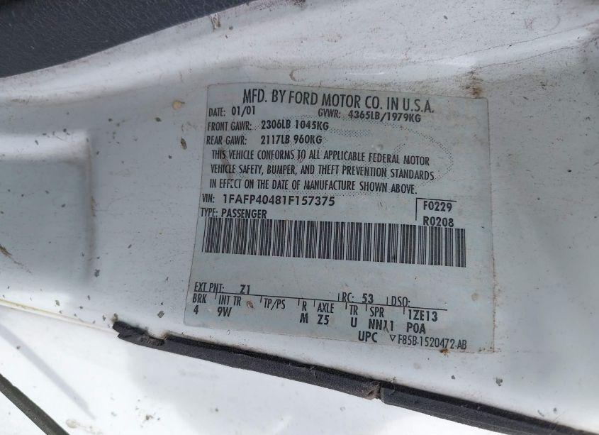 Photo 9 of 2001 Ford Mustang N/A (VIN 1FAFP40481F157375)