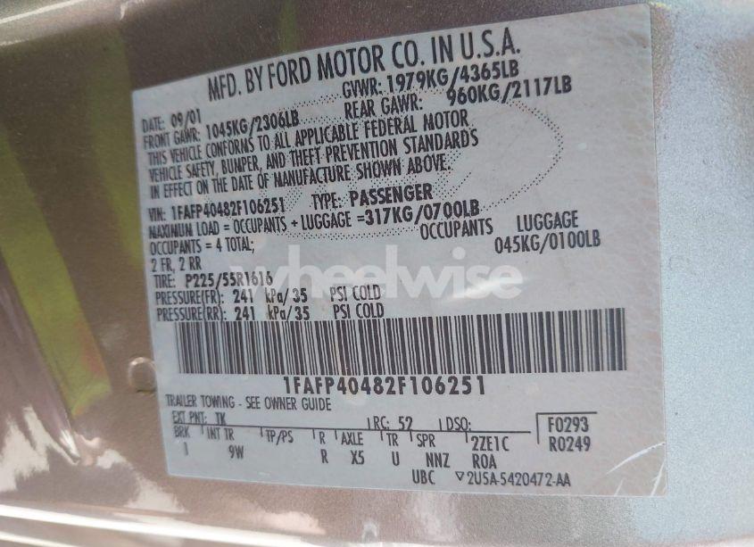 Photo 9 of 2002 Ford Mustang (VIN 1FAFP40482F106251)