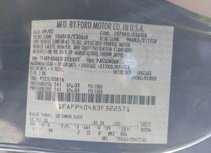 Photo 9 of 2003 Ford Mustang (VIN 1FAFP40483F322571)