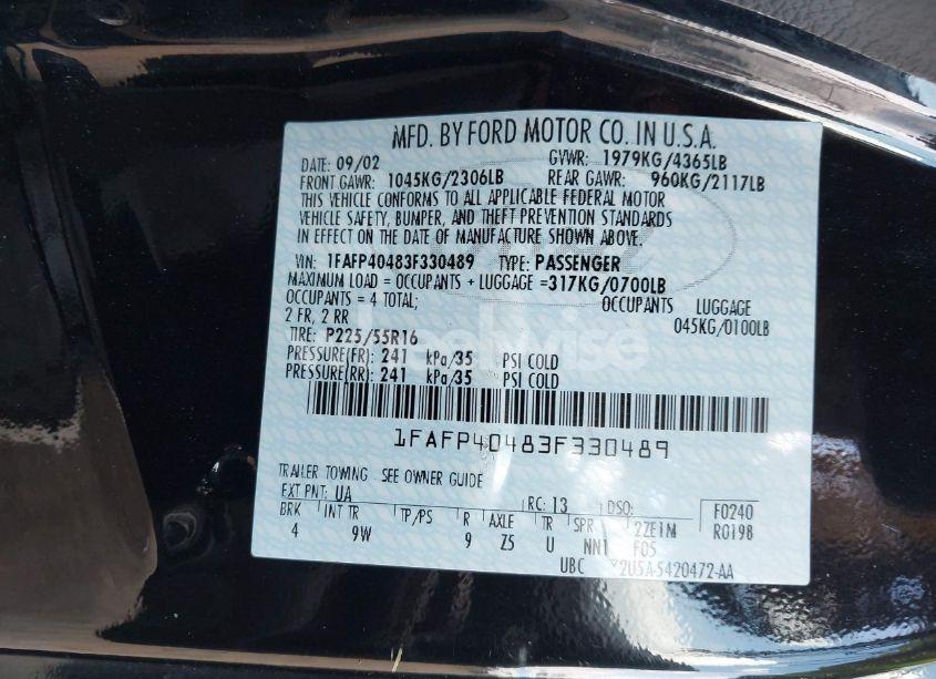 Photo 9 of 2003 Ford Mustang (VIN 1FAFP40483F330489)