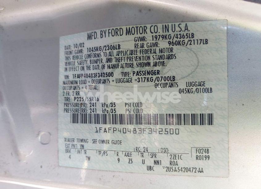 Photo 9 of 2003 Ford Mustang (VIN 1FAFP40483F342500)