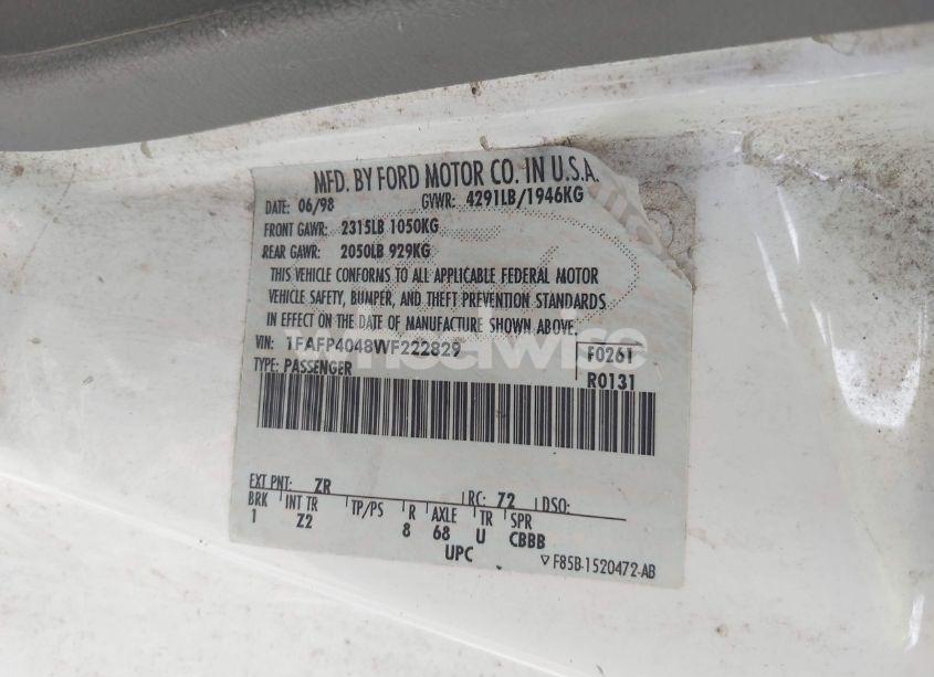 Photo 9 of 1998 Ford Mustang (VIN 1FAFP4048WF222829)