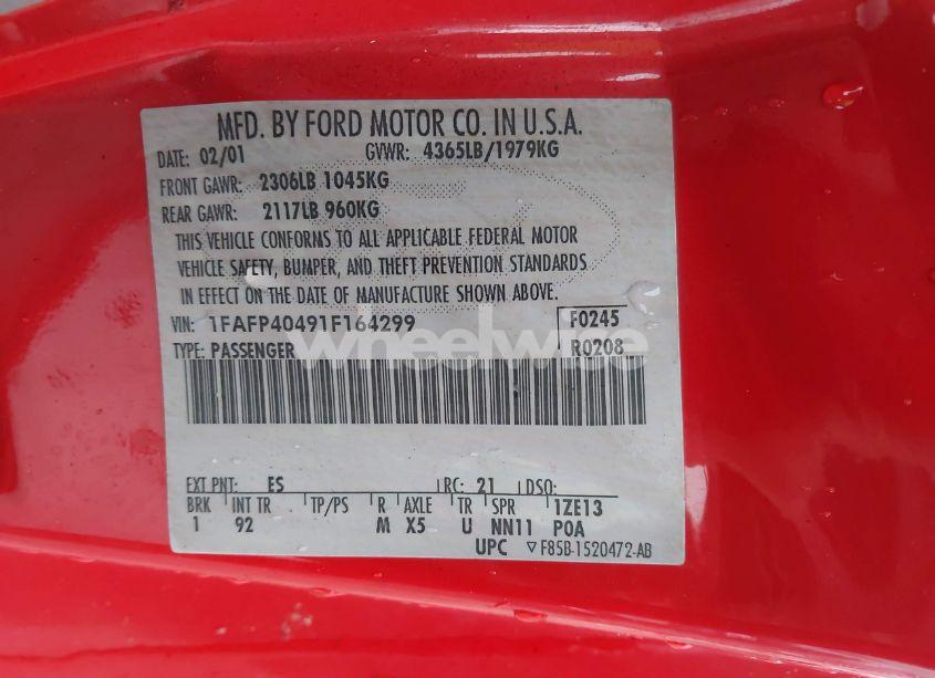 Photo 9 of 2001 Ford Mustang (VIN 1FAFP40491F164299)