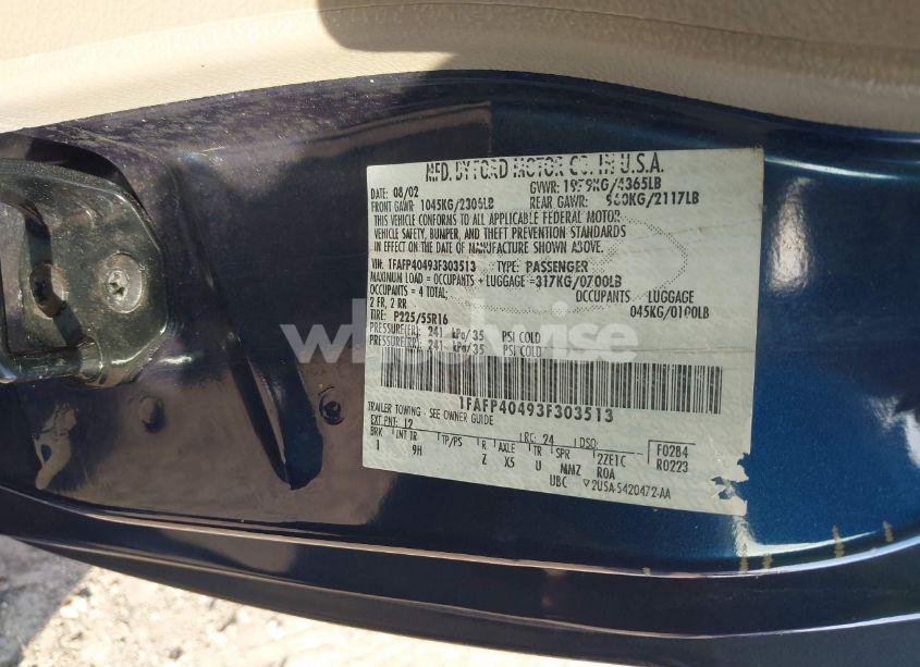 Photo 9 of 2003 Ford Mustang (VIN 1FAFP40493F303513)