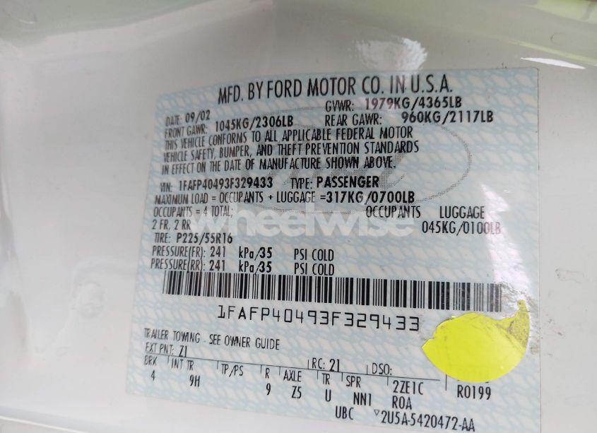 Photo 9 of 2003 Ford Mustang (VIN 1FAFP40493F329433)