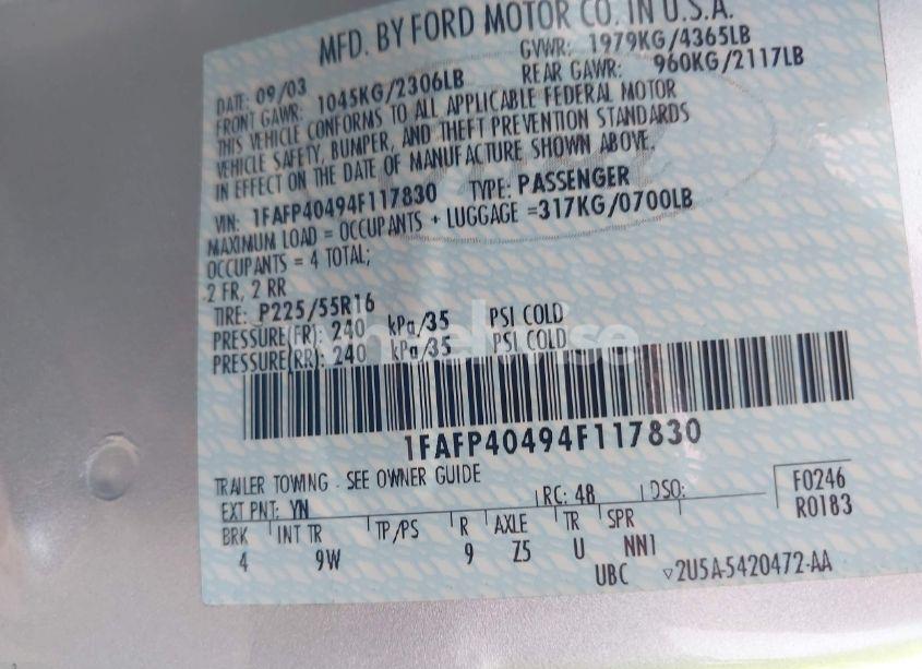 Photo 9 of 2004 Ford Mustang (VIN 1FAFP40494F117830)