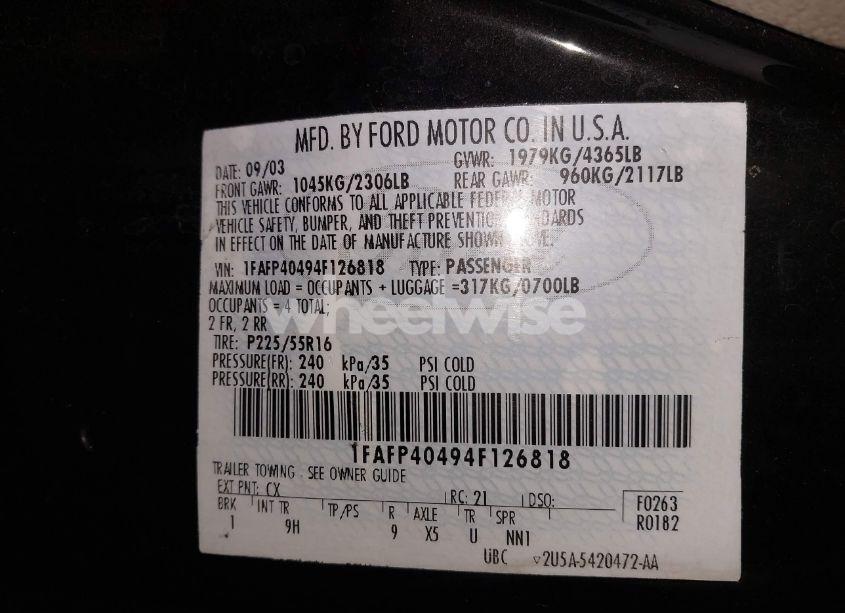 Photo 9 of 2004 Ford Mustang (VIN 1FAFP40494F126818)