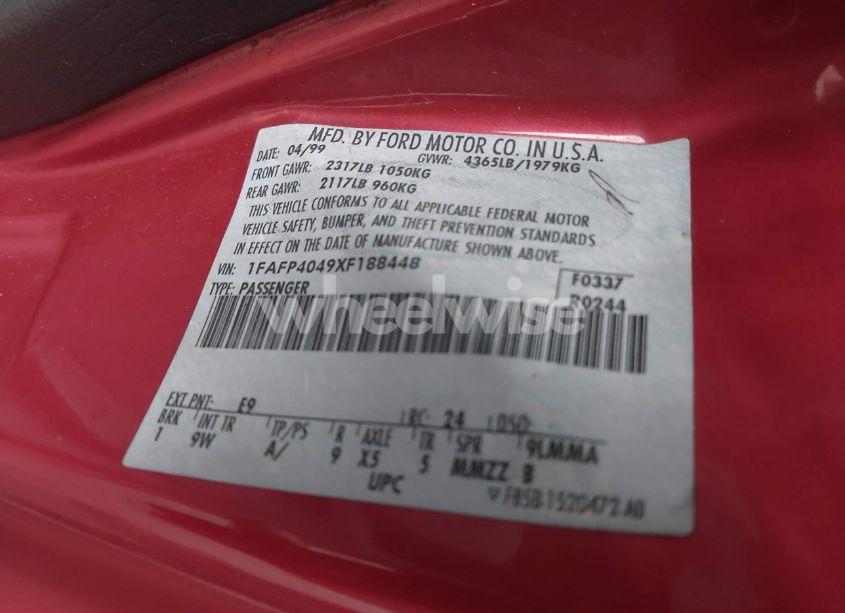 Photo 9 of 1999 Ford Mustang (VIN 1FAFP4049XF188448)