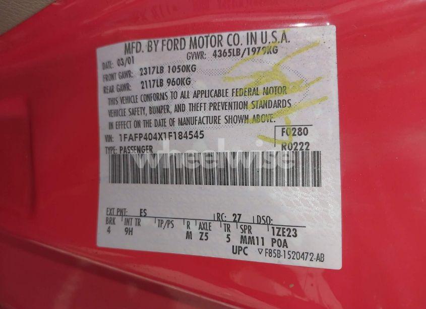 Photo 9 of 2001 Ford Mustang (VIN 1FAFP404X1F184545)