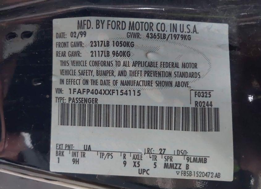 Photo 9 of 1999 Ford Mustang (VIN 1FAFP404XXF154115)