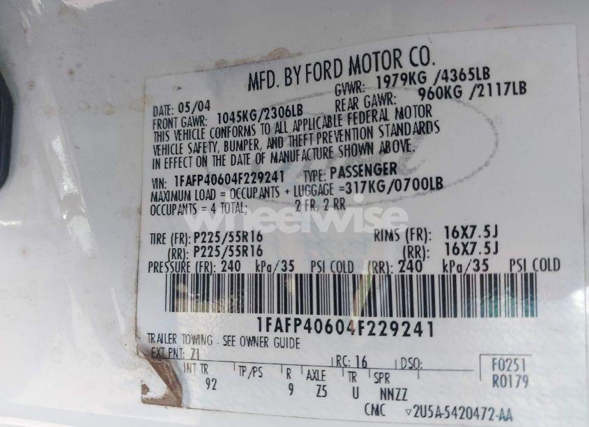 Photo 9 of 2004 Ford Mustang (VIN 1FAFP40604F229241)