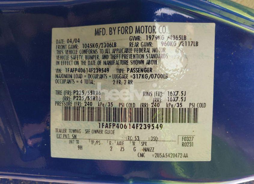 Photo 9 of 2004 Ford Mustang (VIN 1FAFP40614F239549)