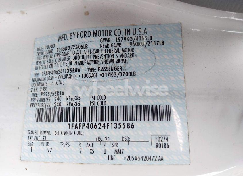 Photo 9 of 2004 Ford Mustang (VIN 1FAFP40624F135586)