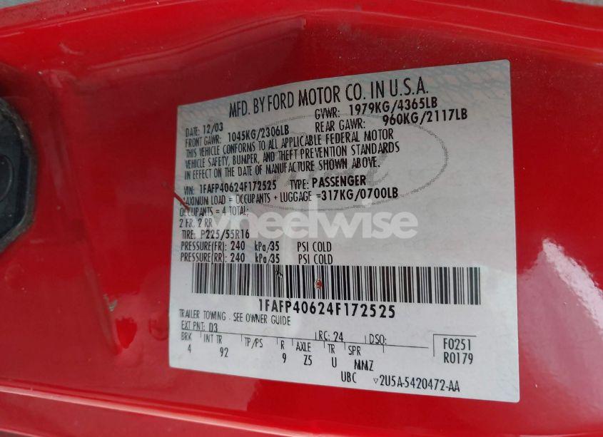 Photo 9 of 2004 Ford Mustang (VIN 1FAFP40624F172525)