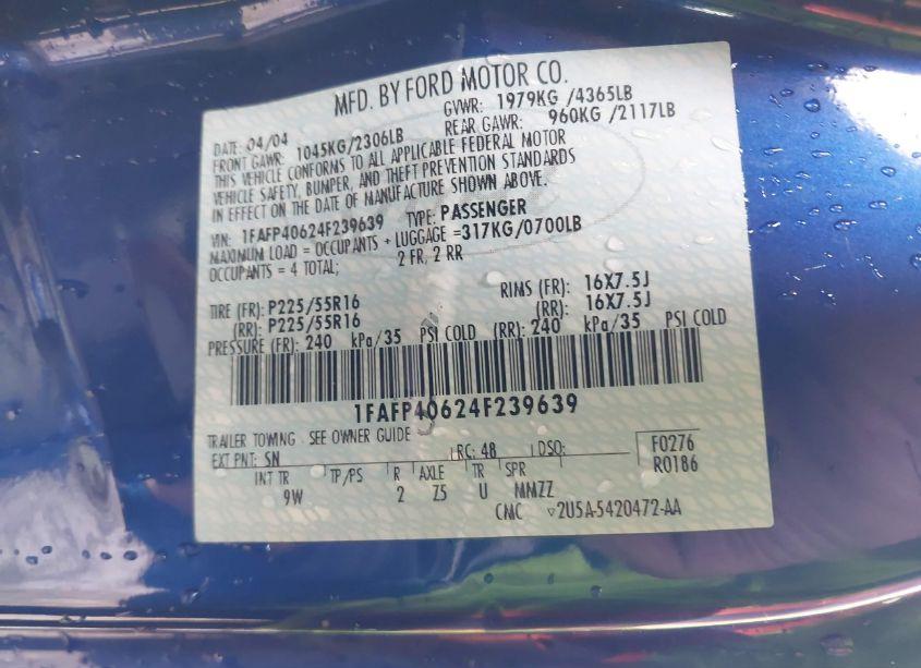 Photo 9 of 2004 Ford Mustang (VIN 1FAFP40624F239639)