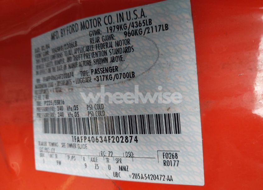 Photo 9 of 2004 Ford Mustang (VIN 1FAFP40634F202874)