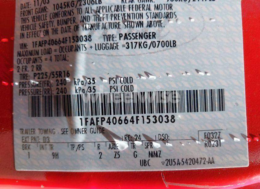 Photo 9 of 2004 Ford Mustang (VIN 1FAFP40664F153038)