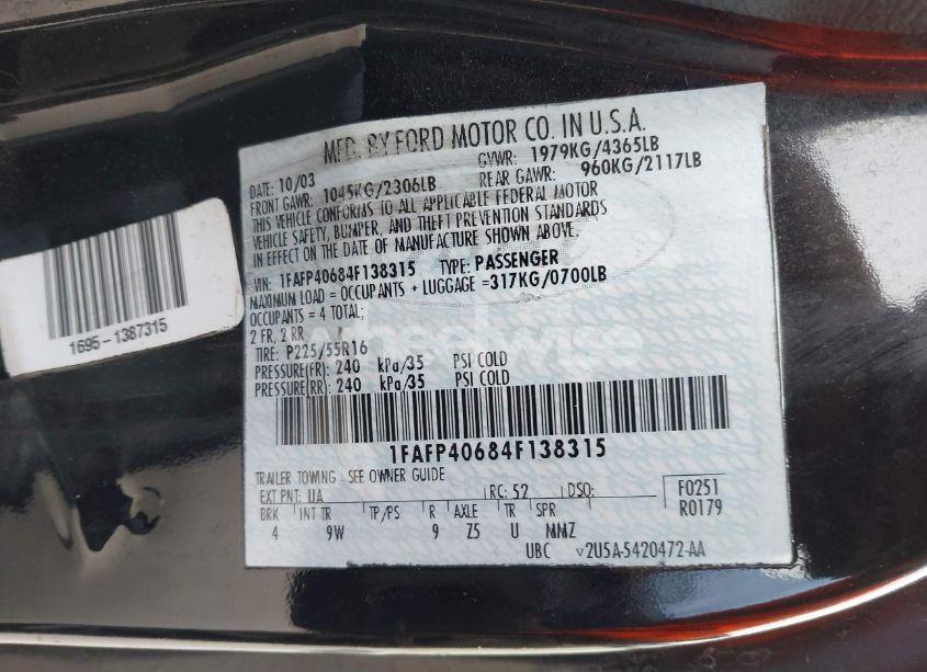 Photo 9 of 2004 Ford Mustang (VIN 1FAFP40684F138315)