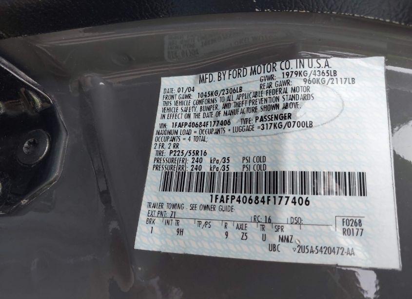 Photo 9 of 2004 Ford Mustang PREMIUM (VIN 1FAFP40684F177406)