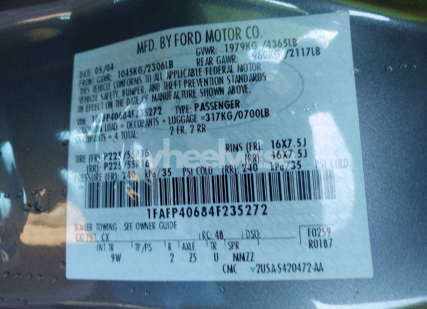 Photo 9 of 2004 Ford Mustang (VIN 1FAFP40684F235272)