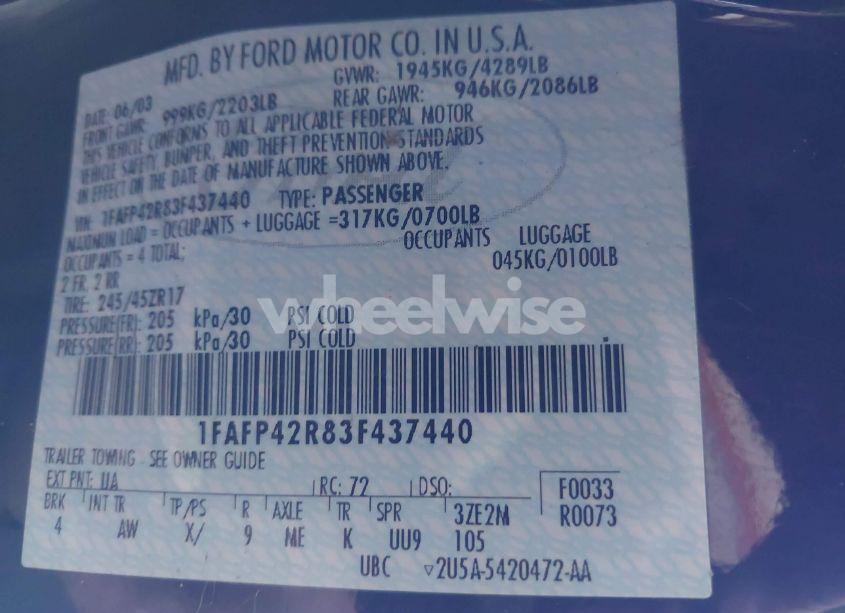 Photo 9 of 2003 Ford Mustang MACH 1 (VIN 1FAFP42R83F437440)