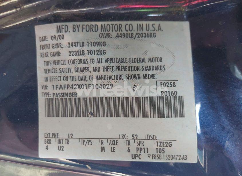 Photo 9 of 2001 Ford Mustang GT (VIN 1FAFP42X01F104029)