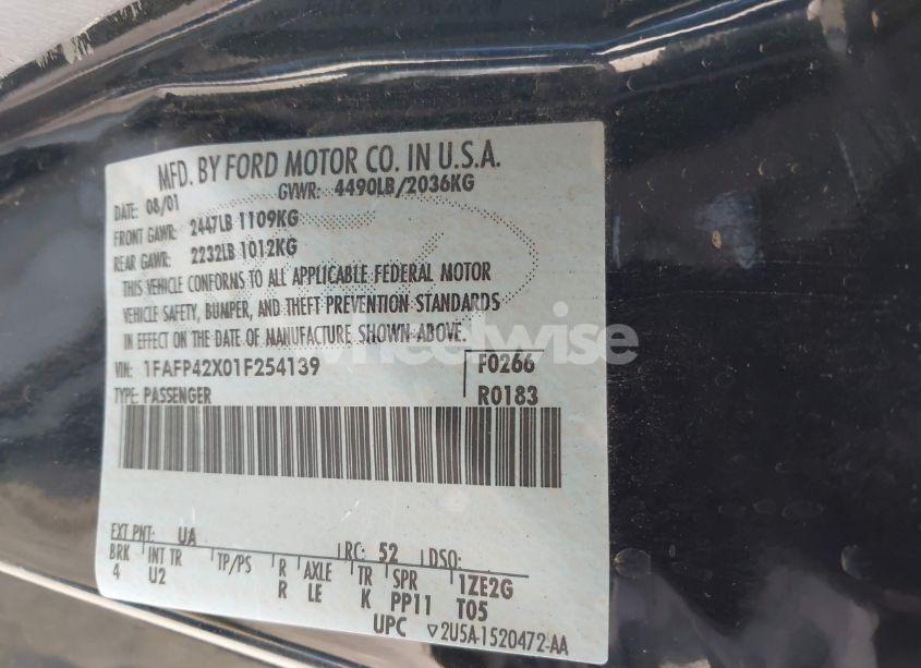 Photo 9 of 2001 Ford Mustang GT (VIN 1FAFP42X01F254139)