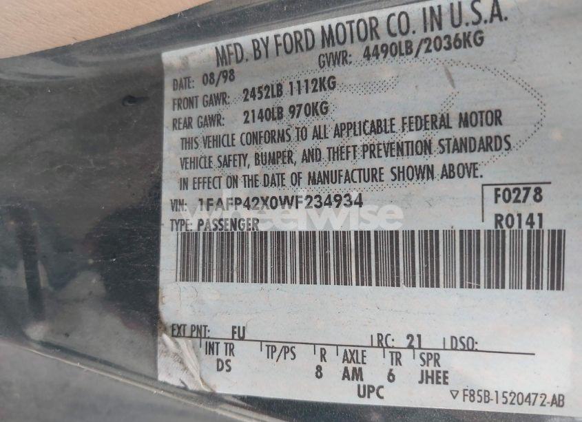 Photo 9 of 1998 Ford Mustang GT (VIN 1FAFP42X0WF234934)