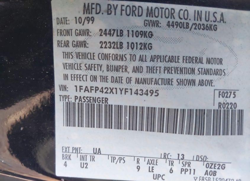 Photo 9 of 2000 Ford Mustang GT (VIN 1FAFP42X1YF143495)