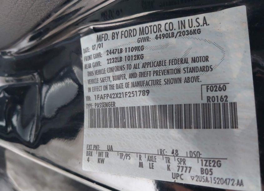 Photo 9 of 2001 Ford Mustang GT (VIN 1FAFP42X21F251789)