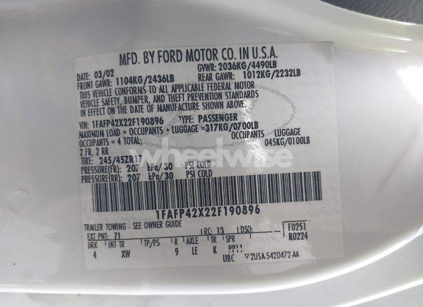 Photo 9 of 2002 Ford Mustang GT (VIN 1FAFP42X22F190896)