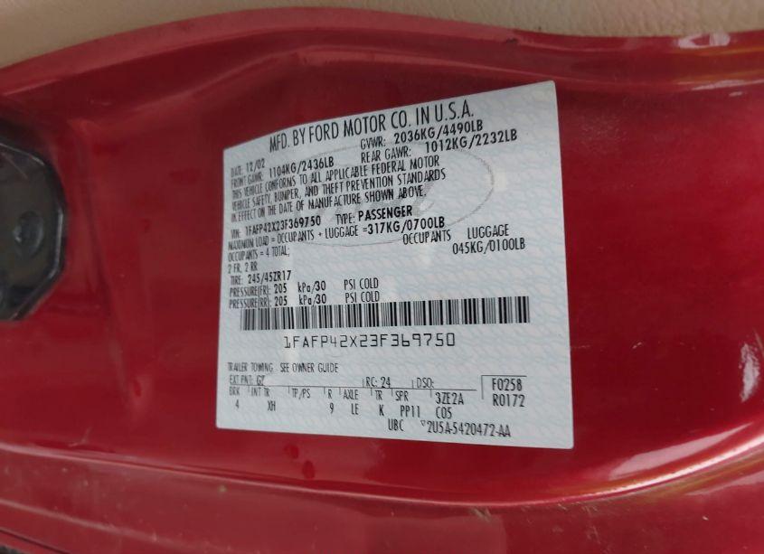 Photo 9 of 2003 Ford Mustang GT (VIN 1FAFP42X23F369750)