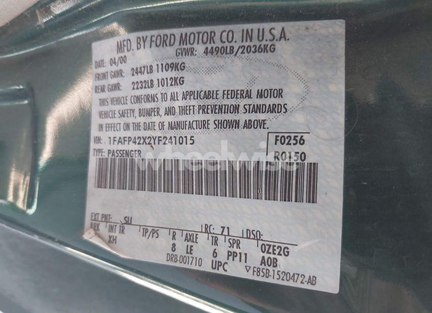 Photo 9 of 2000 Ford Mustang GT (VIN 1FAFP42X2YF241015)