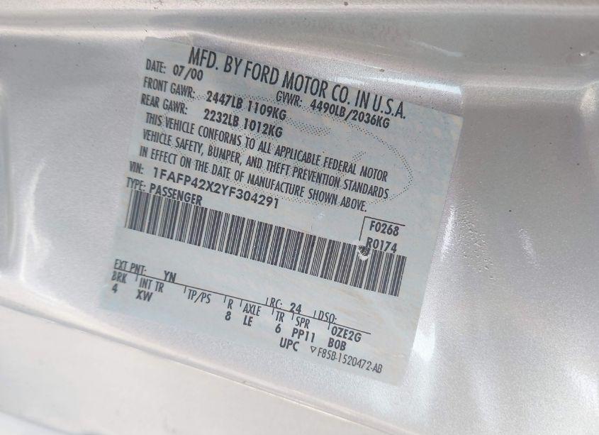 Photo 9 of 2000 Ford Mustang GT (VIN 1FAFP42X2YF304291)