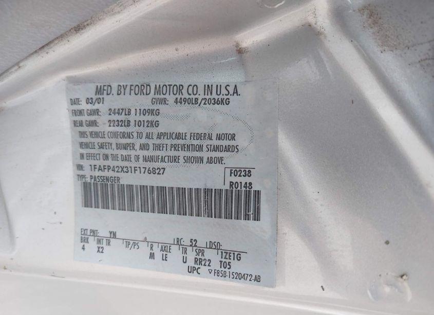 Photo 9 of 2001 Ford Mustang GT (VIN 1FAFP42X31F176827)