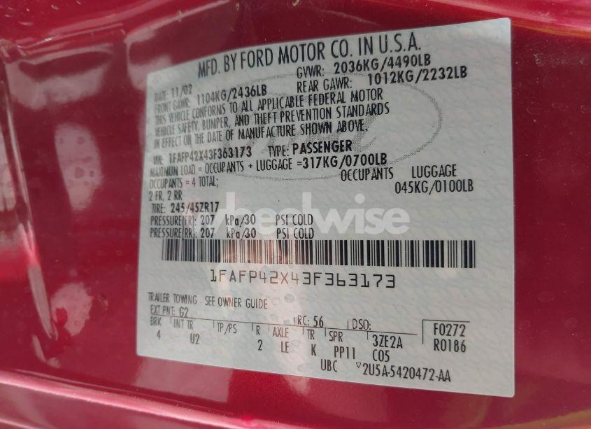 Photo 9 of 2003 Ford Mustang GT (VIN 1FAFP42X43F363173)