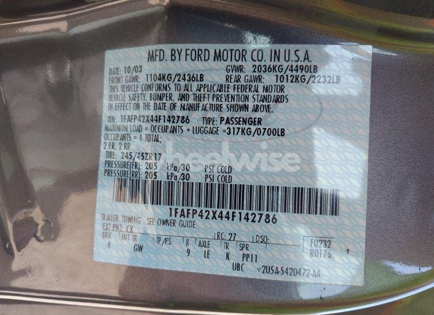 Photo 9 of 2004 Ford Mustang GT (VIN 1FAFP42X44F142786)