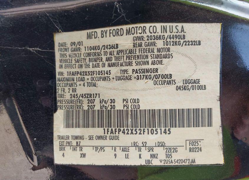 Photo 9 of 2002 Ford Mustang GT (VIN 1FAFP42X52F105145)