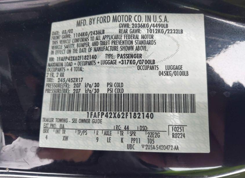 Photo 9 of 2002 Ford Mustang GT (VIN 1FAFP42X62F182140)