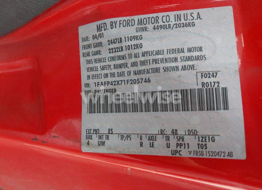 Photo 9 of 2001 Ford Mustang GT (VIN 1FAFP42X71F205746)