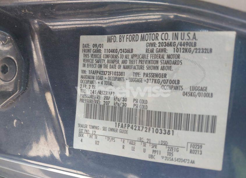 Photo 9 of 2002 Ford Mustang GT (VIN 1FAFP42X72F103381)