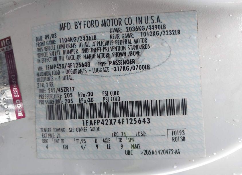 Photo 9 of 2004 Ford Mustang GT (VIN 1FAFP42X74F125643)