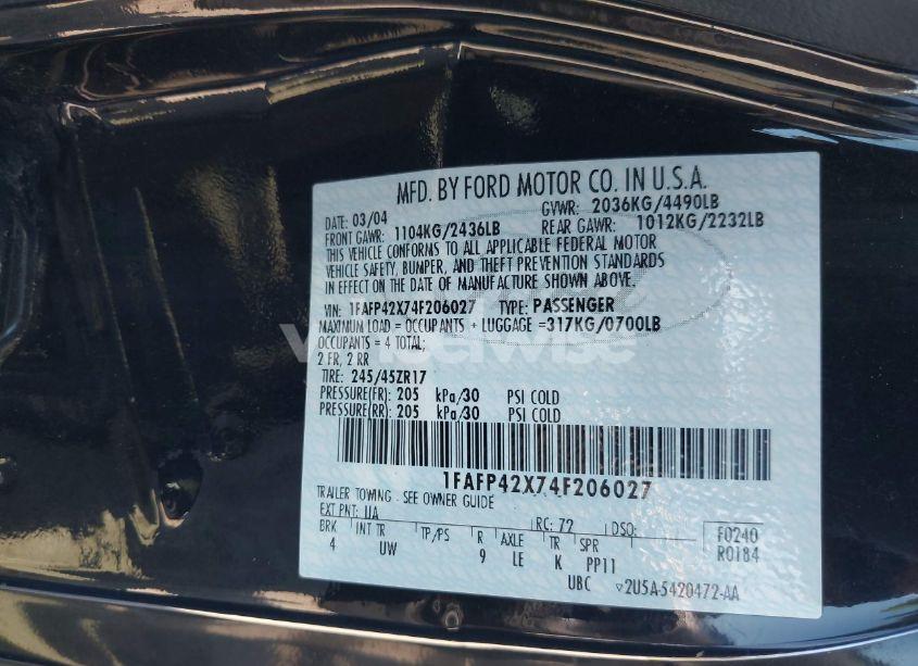 Photo 9 of 2004 Ford Mustang GT (VIN 1FAFP42X74F206027)