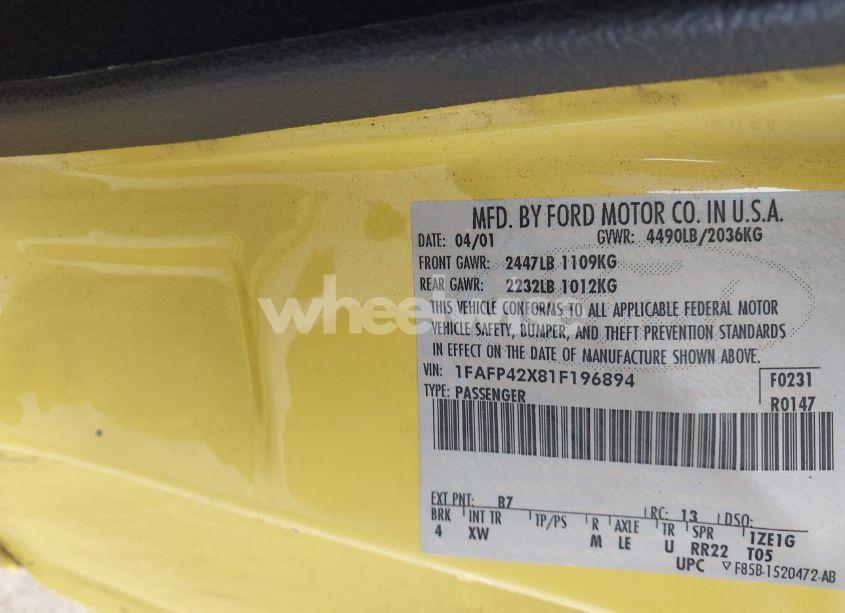 Photo 9 of 2001 Ford Mustang GT (VIN 1FAFP42X81F196894)