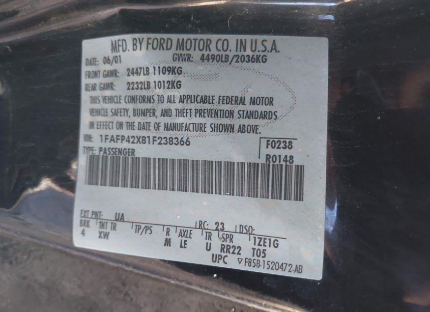 Photo 9 of 2001 Ford Mustang GT (VIN 1FAFP42X81F238366)